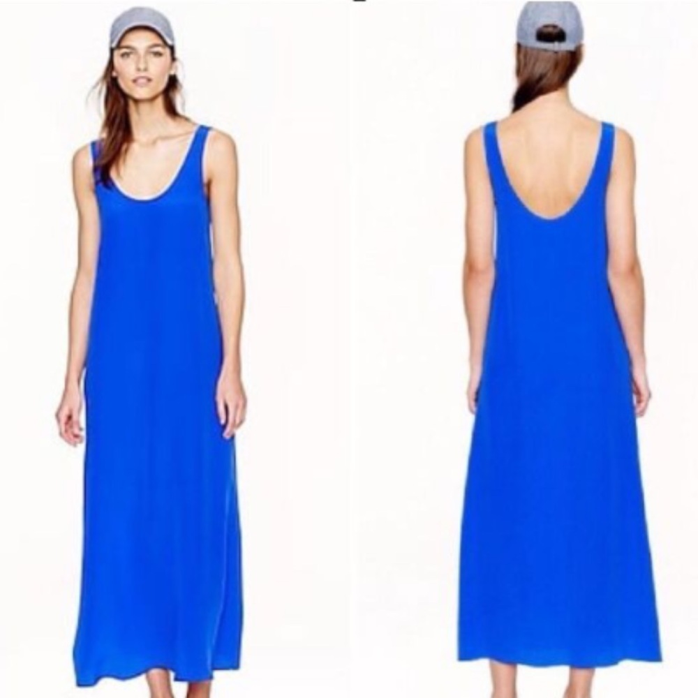 NWT 100% Silk J Crew Blue Maxi Dress